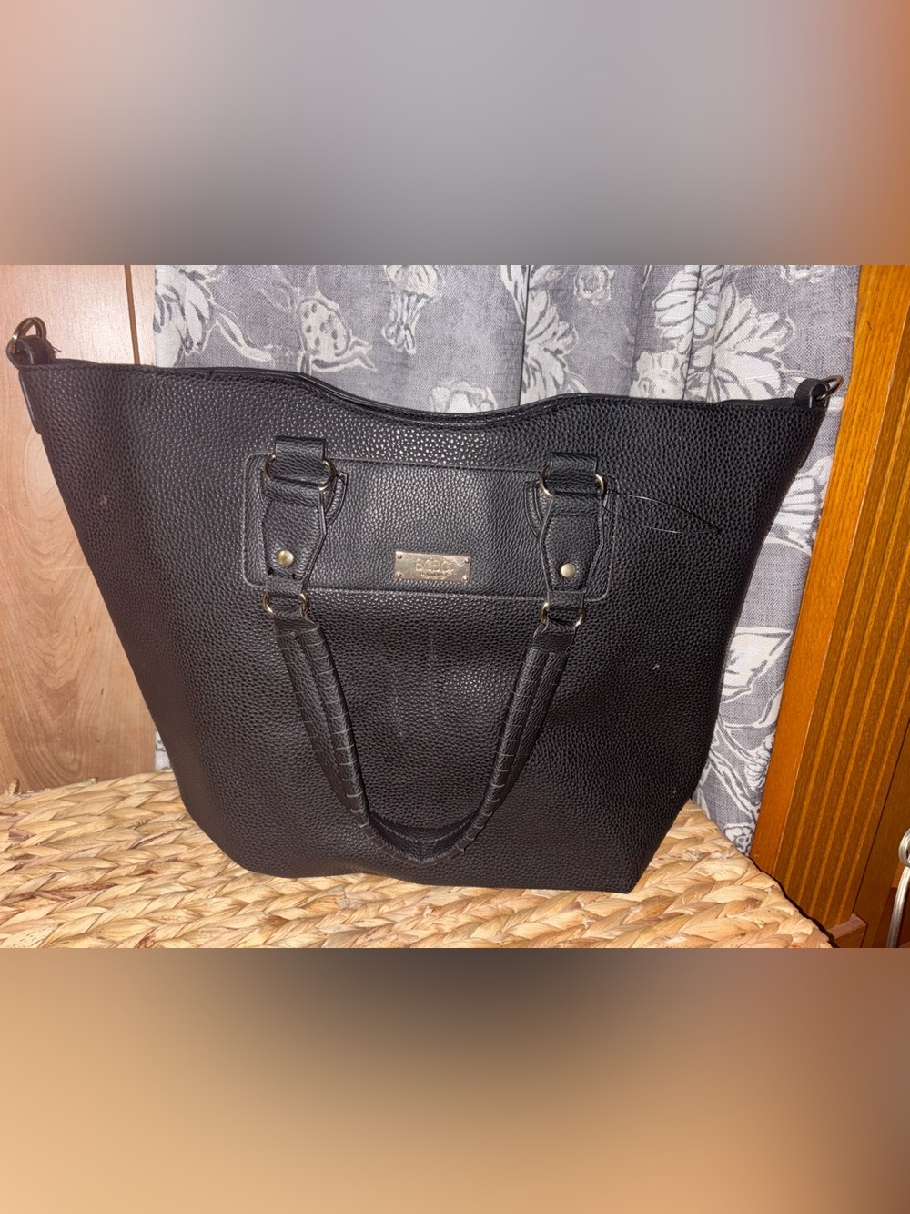 BCBG Black Pebbled Tote with Gold Hardware